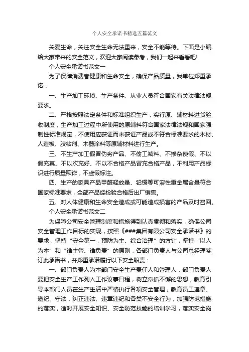 个人安全承诺书精选五篇范文_承诺书_