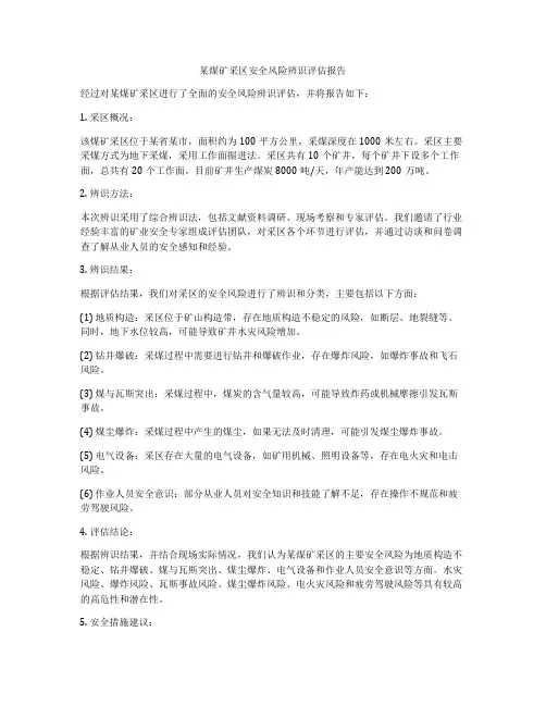 某煤矿采区安全风险辨识评估报告