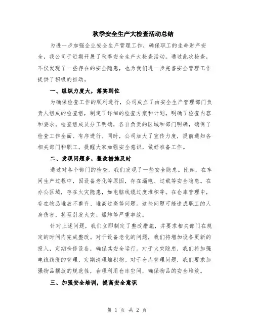 秋季安全生产大检查活动总结