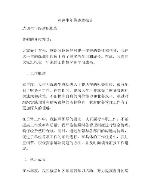 选调生年终述职报告