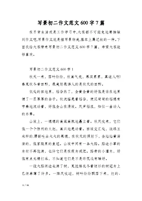 写景初二作文范文600字7篇
