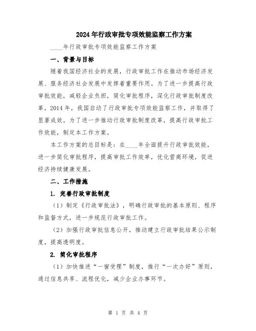 2024年行政审批专项效能监察工作方案