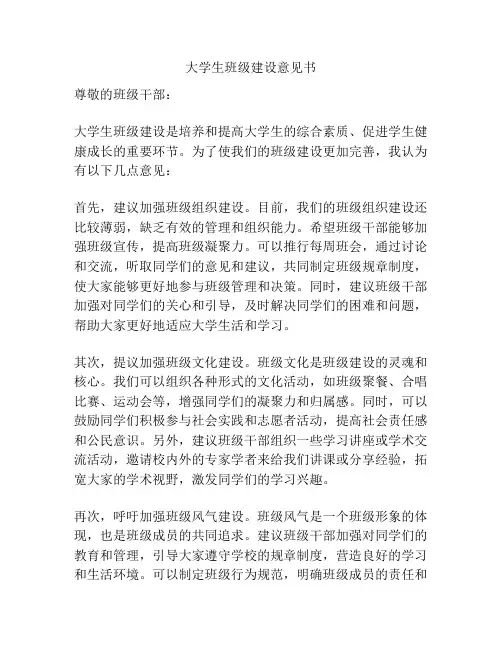 大学生班级建设意见书