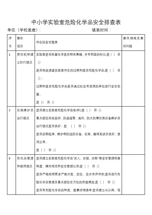 中小学实验室危险化学品安全排查表
