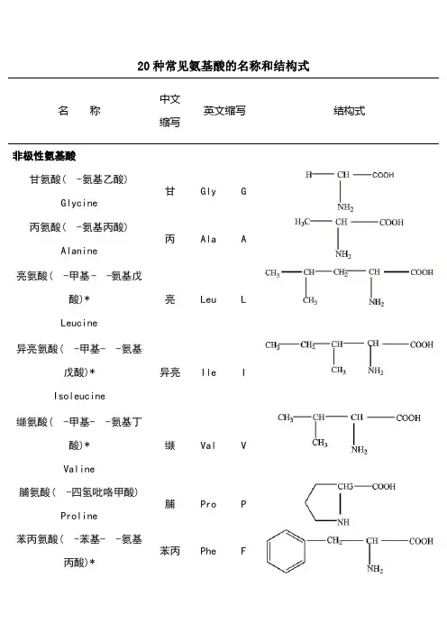 二十种氨基酸结构式