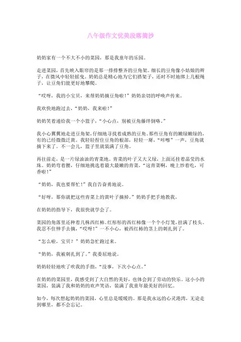八午级作文优美段落摘抄