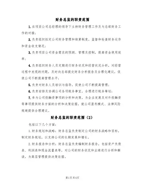 财务总监的职责范围(3篇)