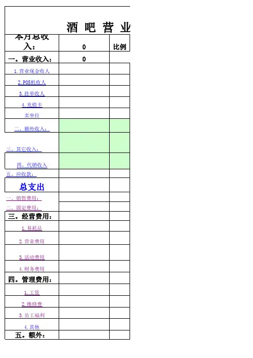 酒吧月汇总表 会计 