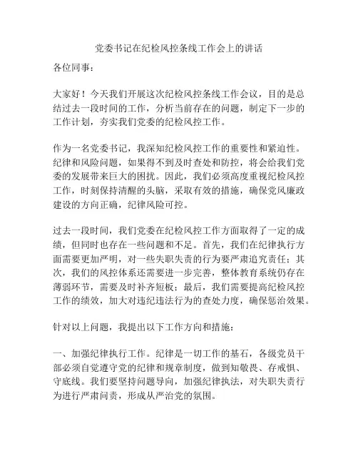 党委书记在纪检风控条线工作会上的讲话