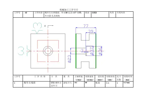 方刀架机械加工工序卡片