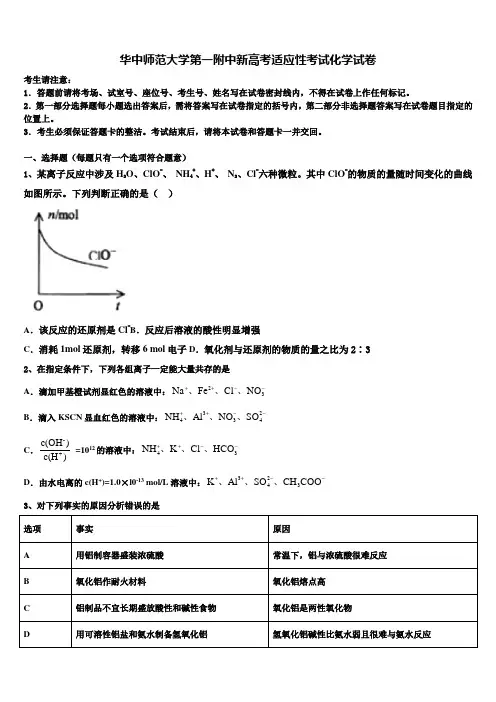 华中师范大学第一附中新高考适应性考试化学试卷及答案解析