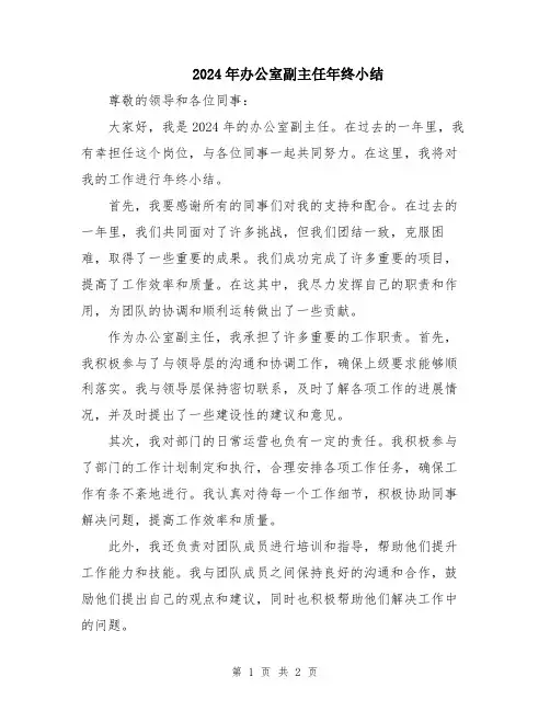 2024年办公室副主任年终小结