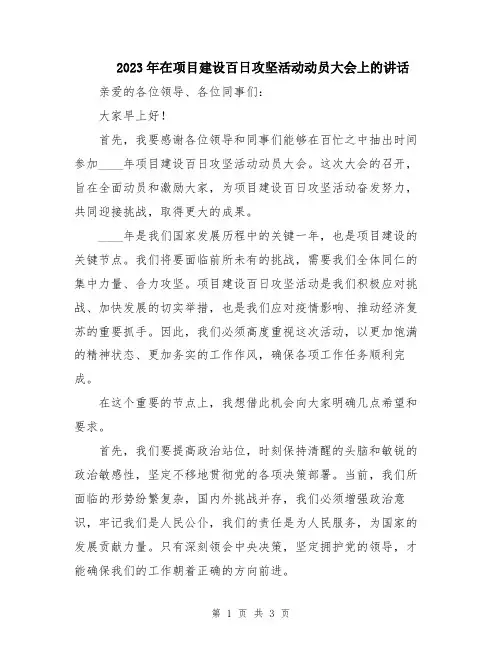 2023年在项目建设百日攻坚活动动员大会上的讲话