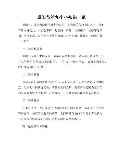 重阳节的九个小知识一览