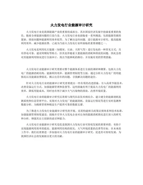 火力发电行业能源审计研究