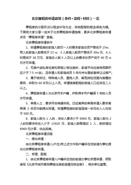 北京廉租房申请政策（条件+流程+材料）一览