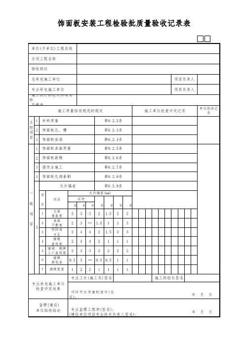饰面板安装工程检验批质量验收记录表