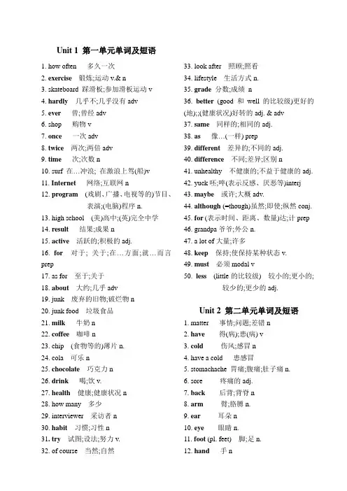 初二英语单词表(人教版)