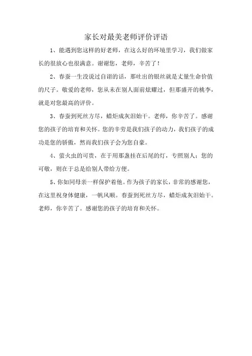 家长对最美老师评价评语