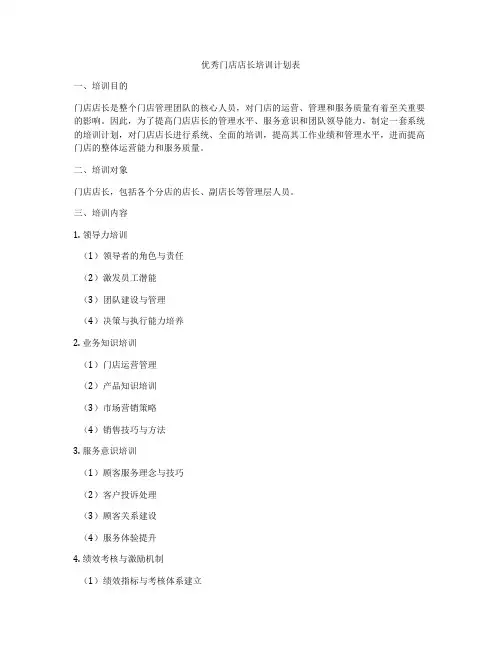 优秀门店店长培训计划表