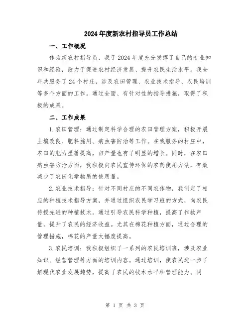 2024年度新农村指导员工作总结