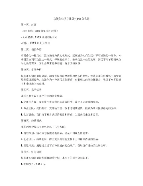 动漫创业项目计划书ppt怎么做