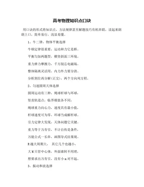 高考物理知识点口诀