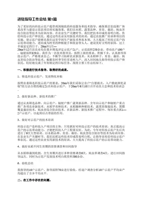 进驻指导工作总结(推荐5篇)