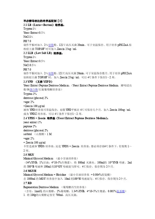 酵母表达培养基介绍