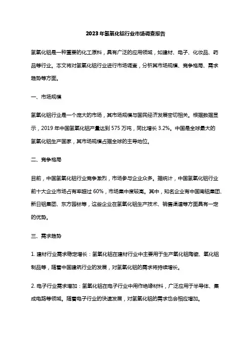 2023年氢氧化铝行业市场调查报告