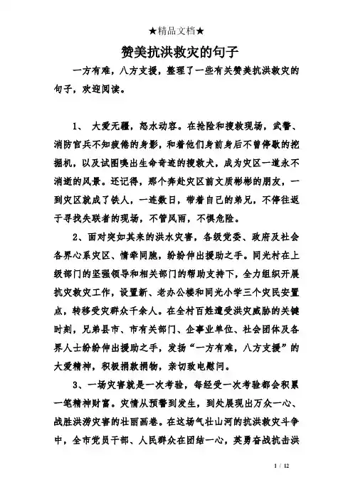赞美抗洪救灾的句子