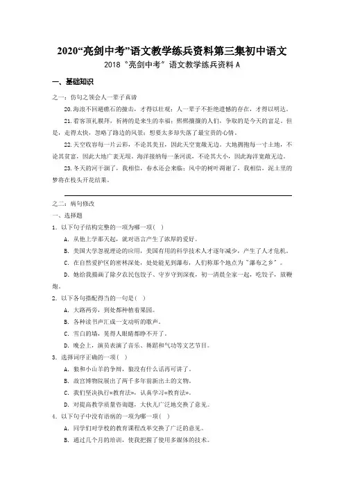 2020“亮剑中考”语文教学练兵资料第三集初中语文