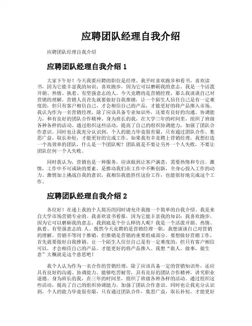 应聘团队经理自我介绍