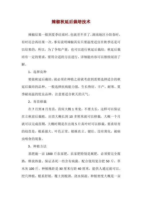 辣椒秋延后栽培技术