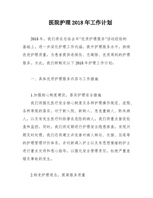 医院护理2018年工作计划