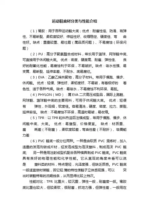 运动鞋底材分类与性能介绍