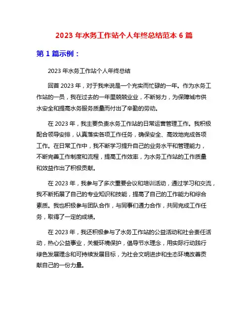 2023年水务工作站个人年终总结范本6篇
