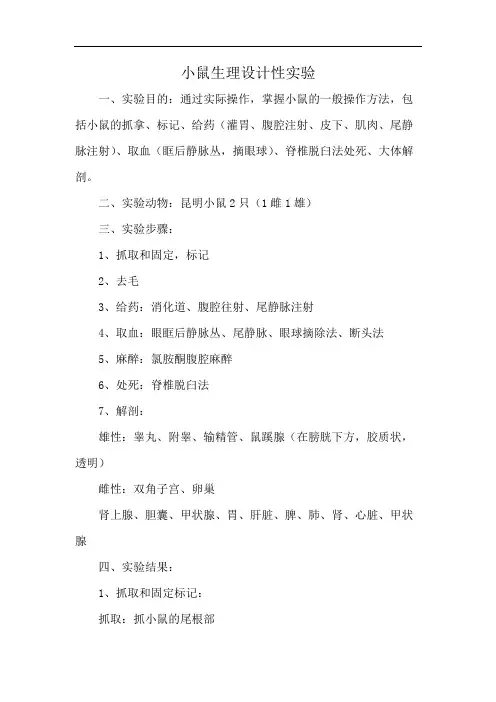 小鼠生理设计性实验