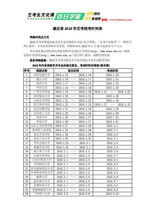 湖北省2018年艺考校考时间表