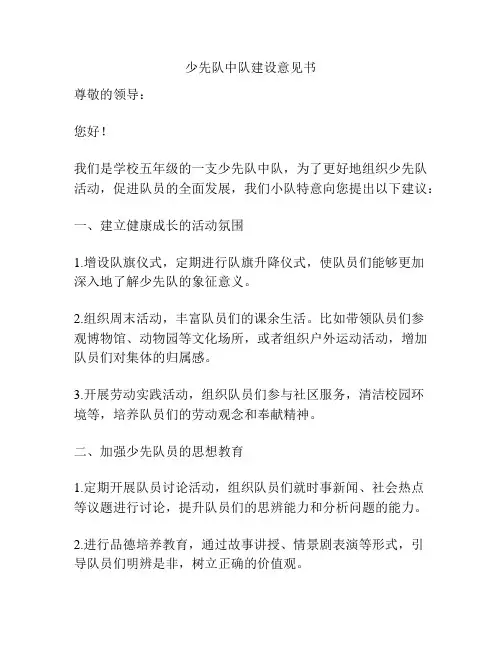 少先队中队建设意见书