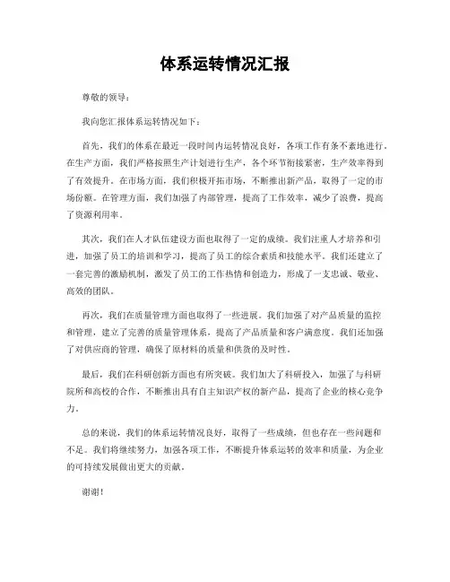 体系运转情况汇报