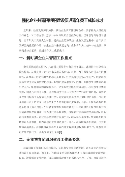 强化企业共青团组织建设促进青年员工成长成才