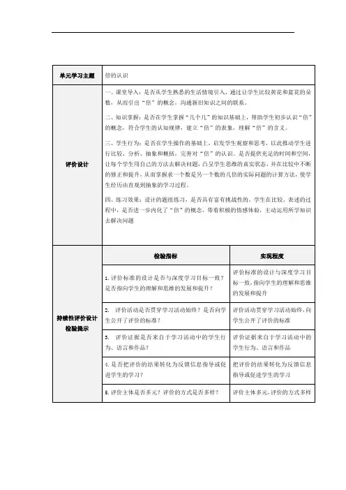 持续性评价设计及检验提示单