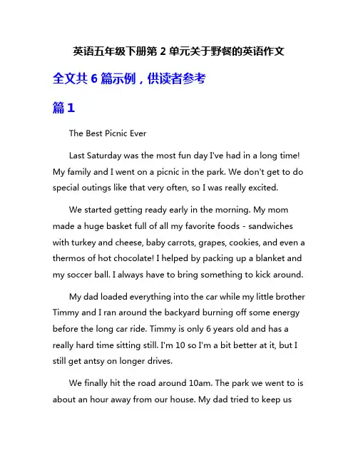 英语五年级下册第2单元关于野餐的英语作文