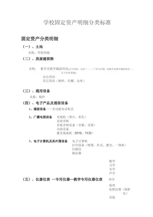 学校固定资产明细分类标准