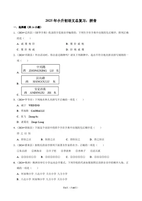 2025年小升初语文总复习：拼音附答案解析