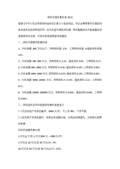 招标代理收费标准2022