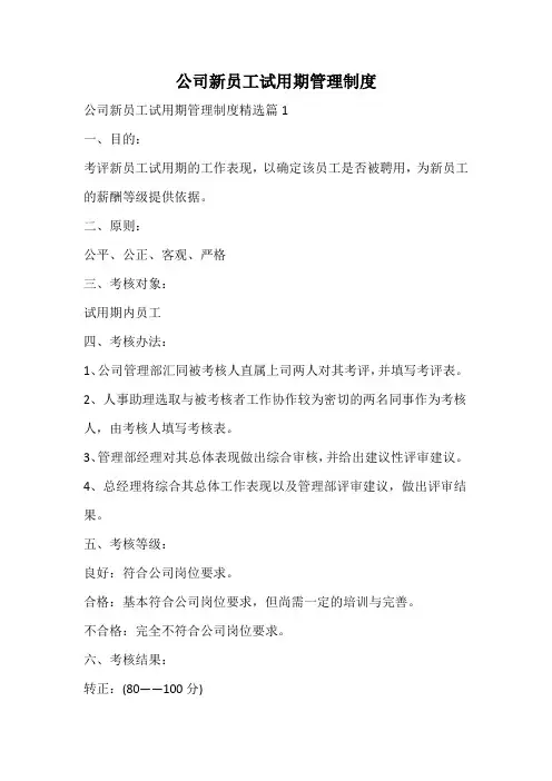 公司新员工试用期管理制度