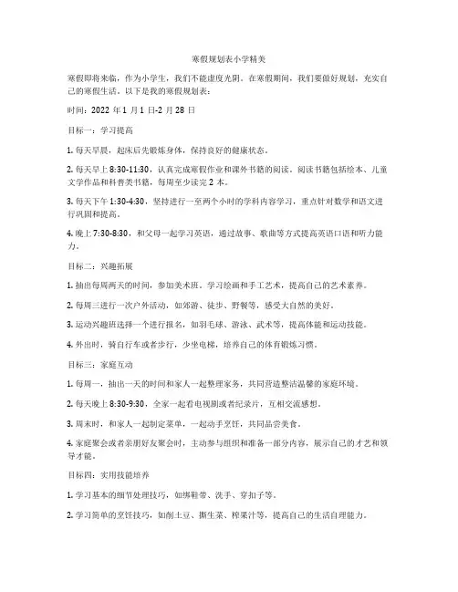 寒假规划表小学精美
