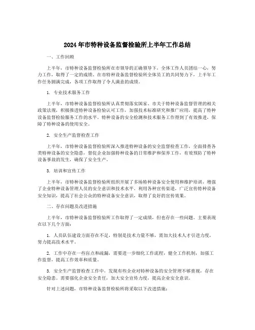 2024年市特种设备监督检验所上半年工作总结